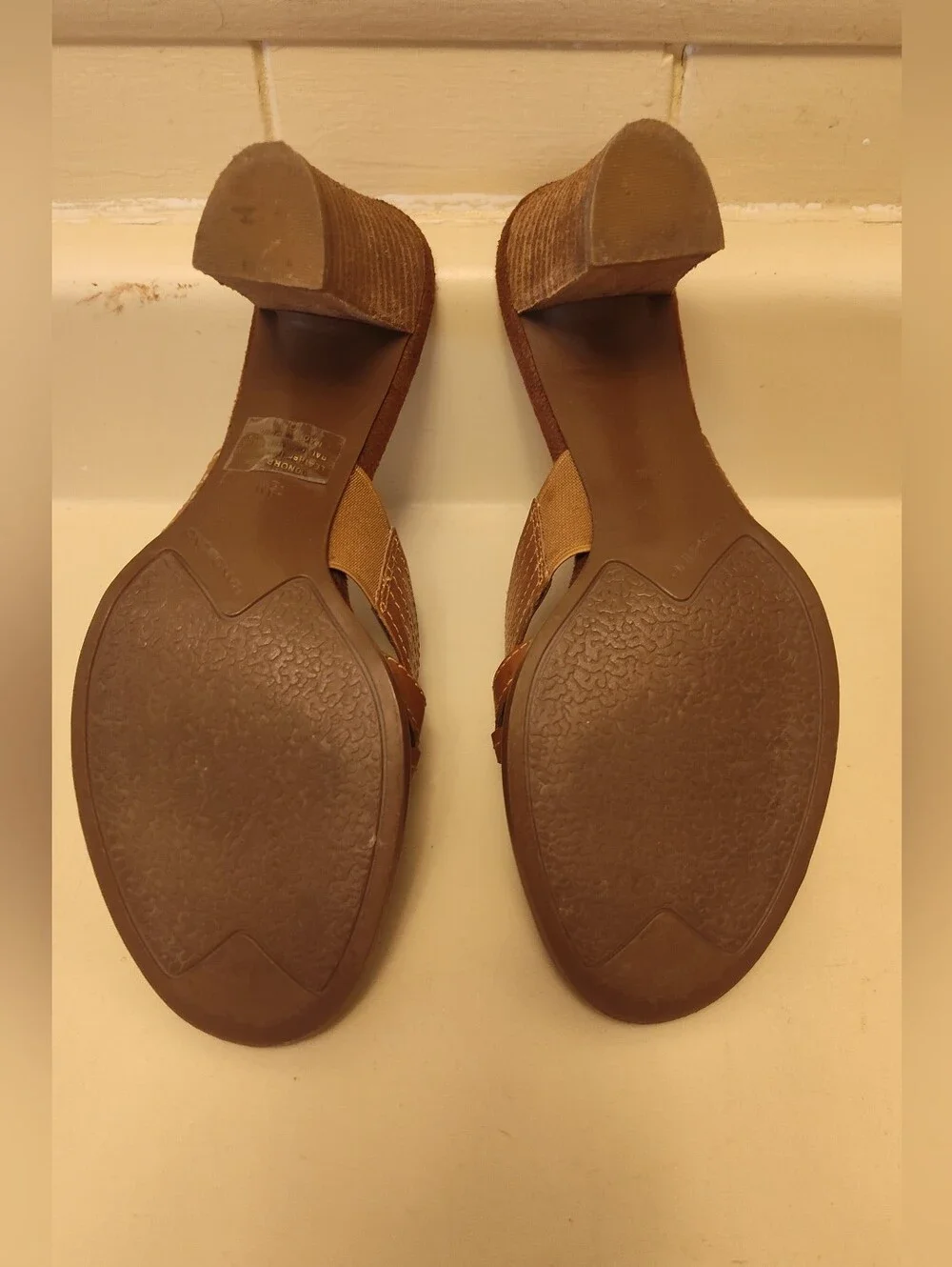 Women's Bandolino Brown Leather Boho Heel Sandals Size 7.5